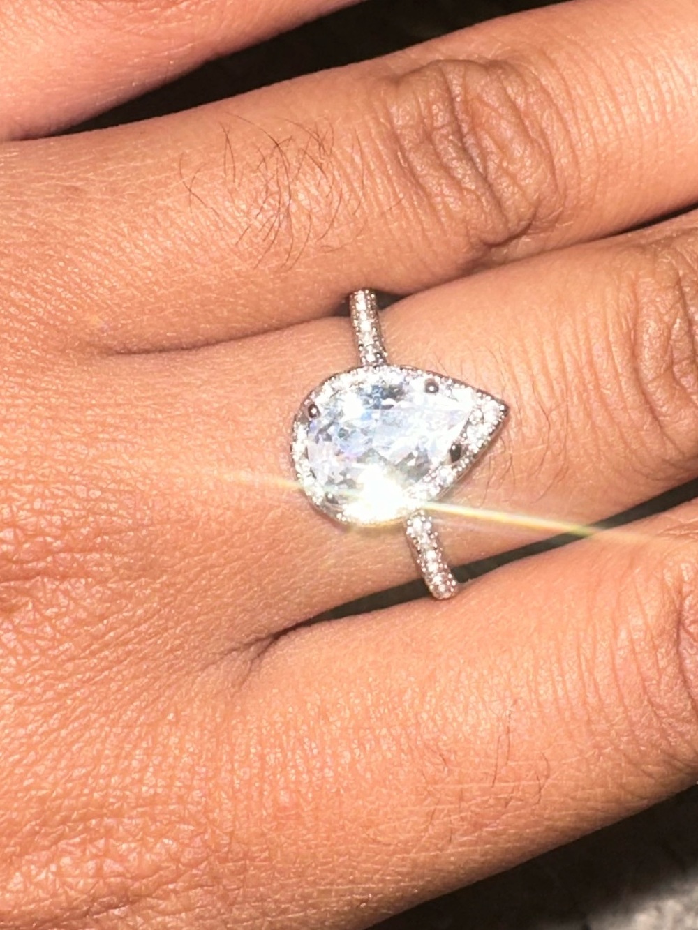 Pear-Shaped Clear Stone Pavé Ring in Silver Tone